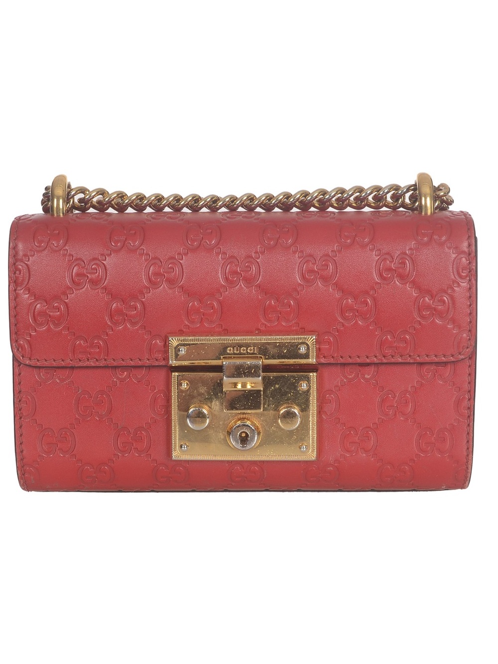 ♥️Gucci Padlock Red Embossed GG Leather Chain Shoulder Bag with Gold Hardware♥️